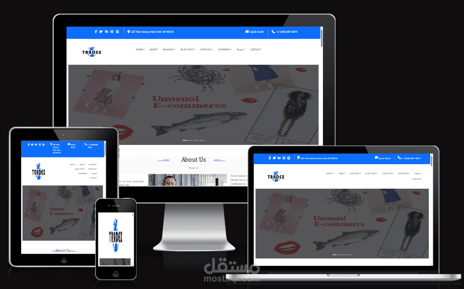 تصميم وتطوير واجهة موقع E-Commerce بتقنيات HTML وCSS وJavaScript وBootstrap.