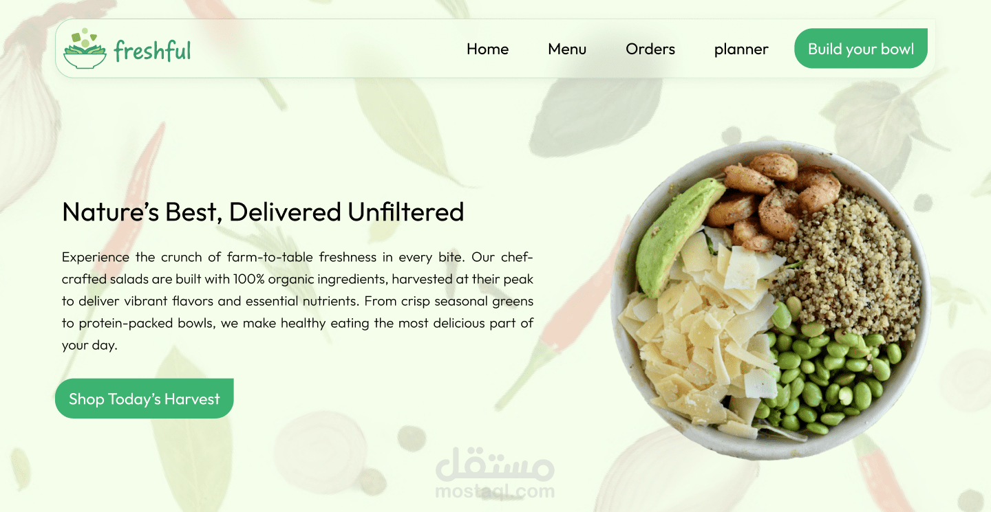 تصميم صفحة هبوط لمتجر بيع وجبات صحية طازجة