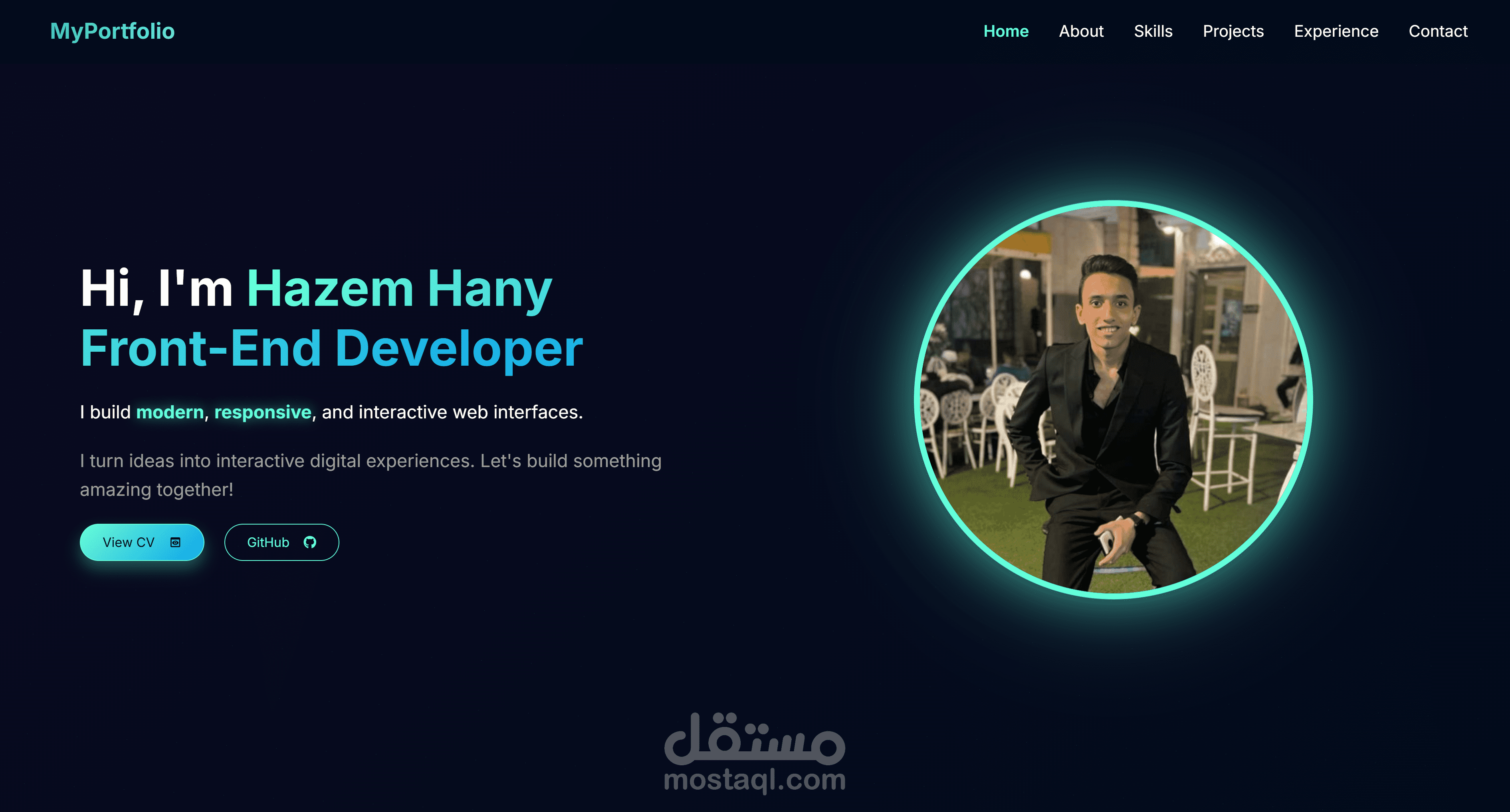 تصميم وتطوير موقع بورتفوليو احترافي لمطور Front-End باستخدام React