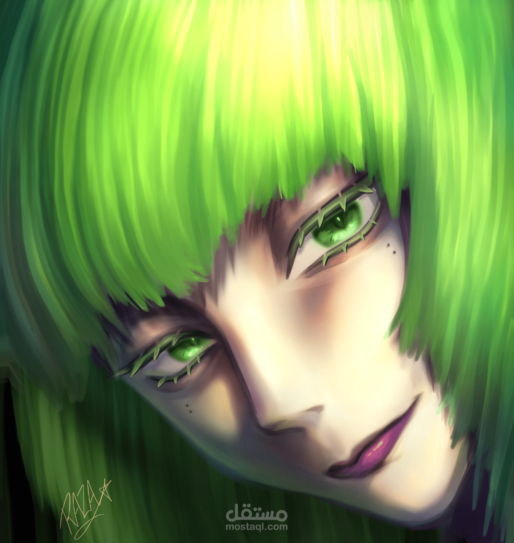 رسم رقمي لجزء الوجه فقط لشخصية انمي من تصميمي