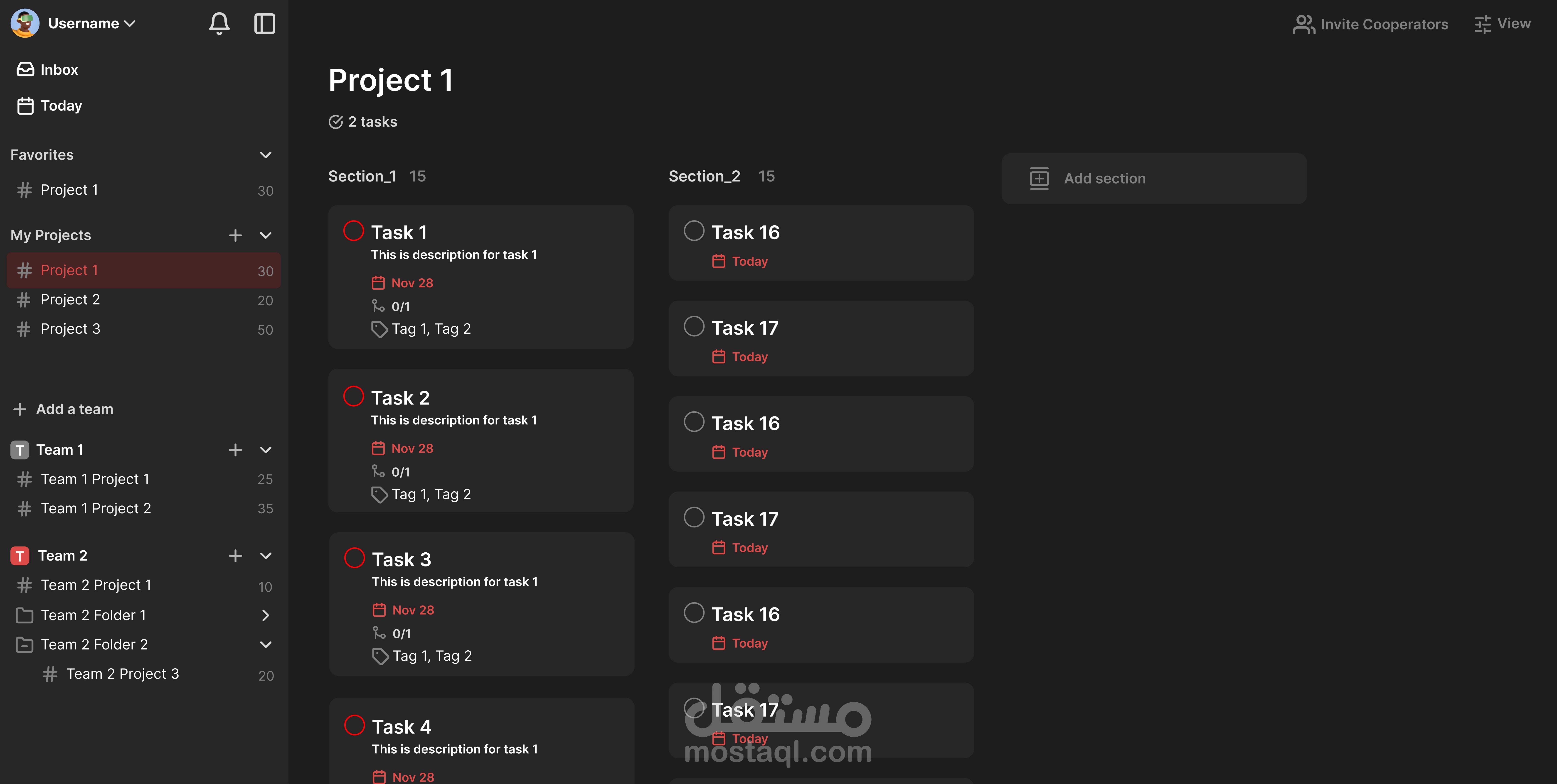 تصميم واجهة لتطبيق مهام مشابه لتطبيق Todoist على Figma