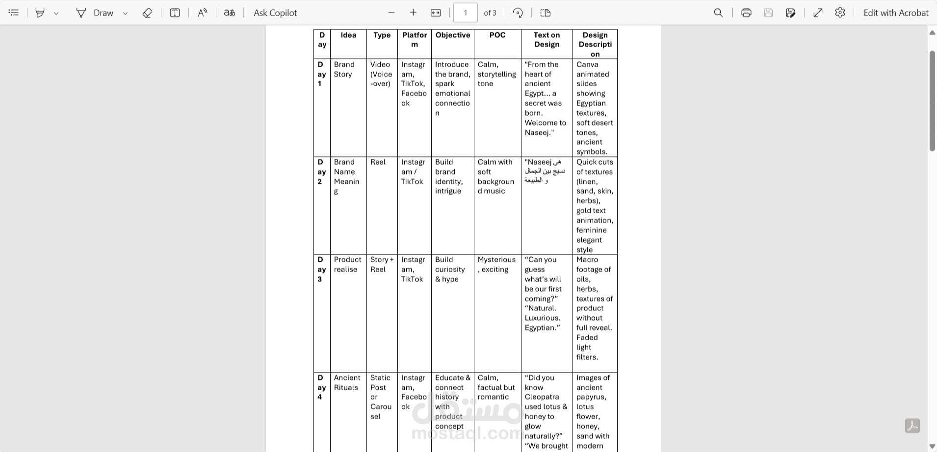 Content Strategy & Calendar for Skincare Brand Naseej