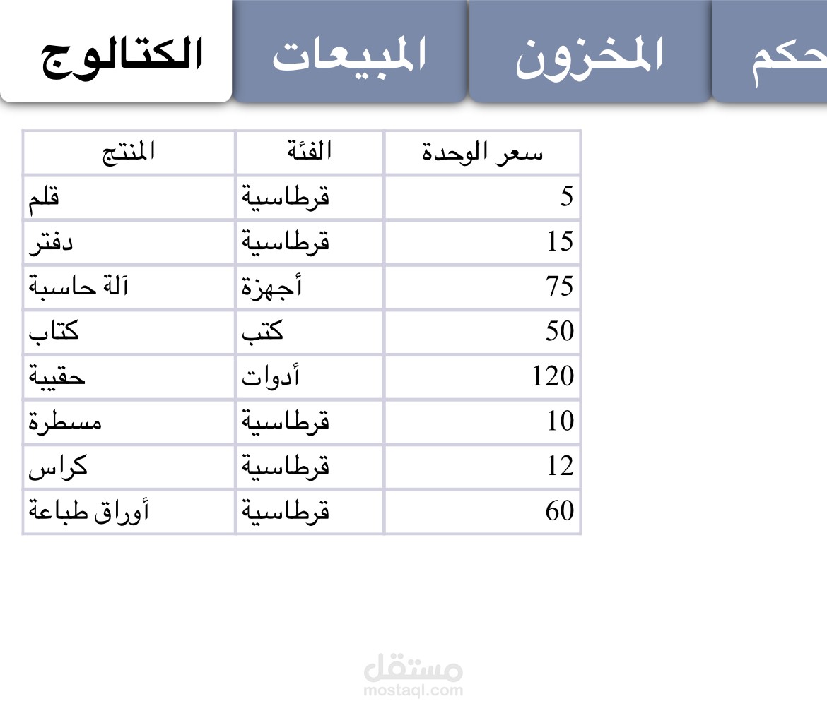 نظان ادارة متجر بصيغة الاكسيل