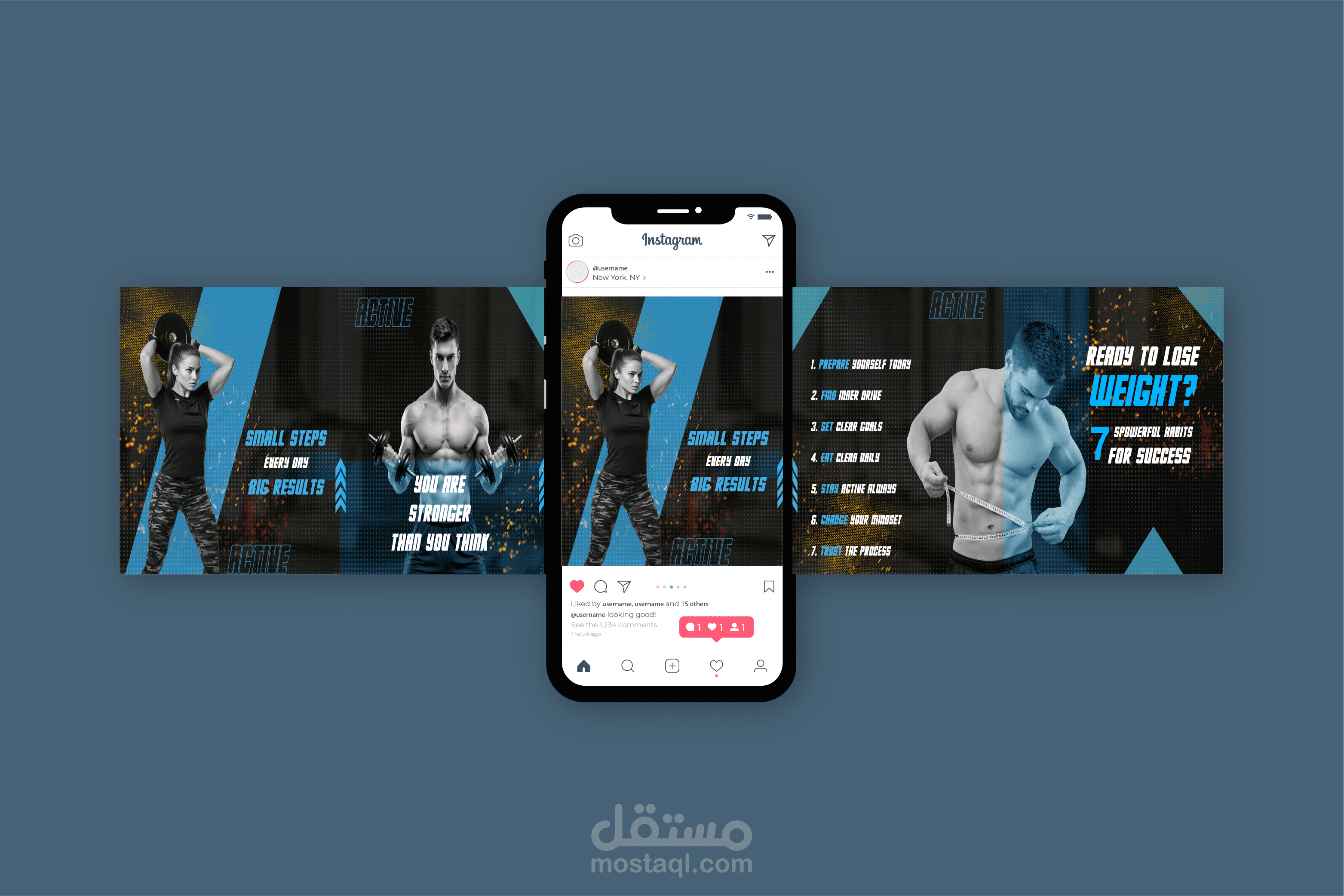 تصميم كاروسيل إنستغرام احترافي لمجال اللياقة البدنية