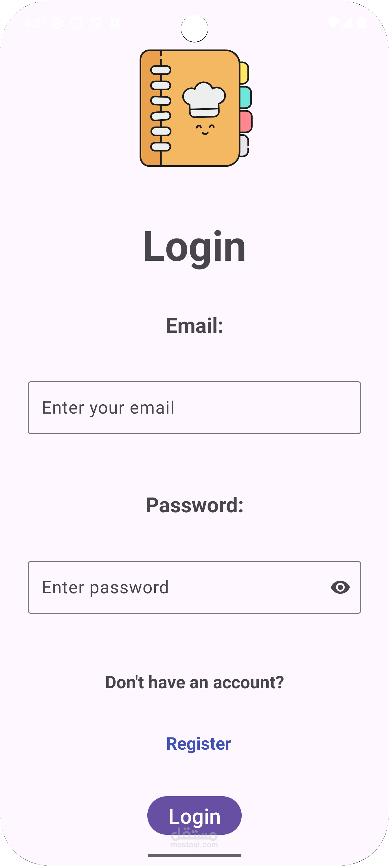 صفحة login و register
