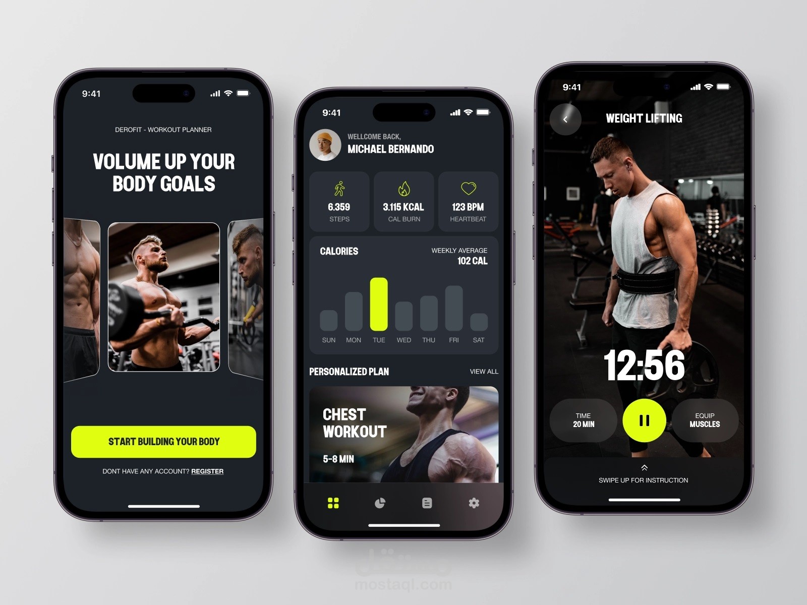 تطبيق لياقة بدنية احترافي (Workout & Fitness App) مع نظام تمارين وتتبع الأداء