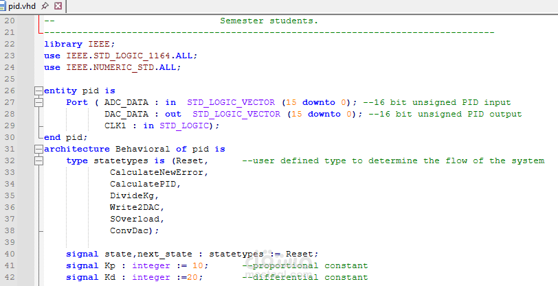 PID control by using VHDL
