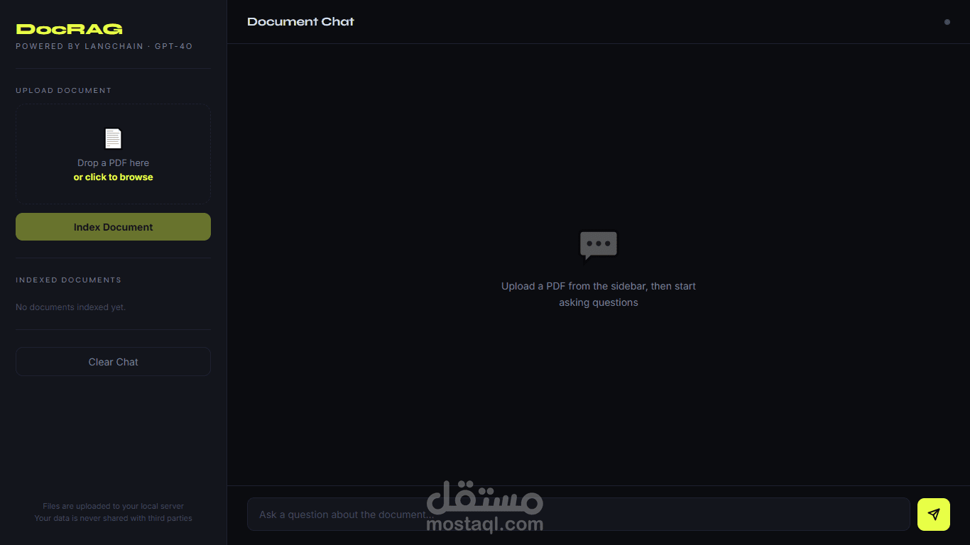 تطوير وتخصيص LLM Chatbot يعتمد على تقنية RAG للبحث في المستندات وتوثيق المصادر.