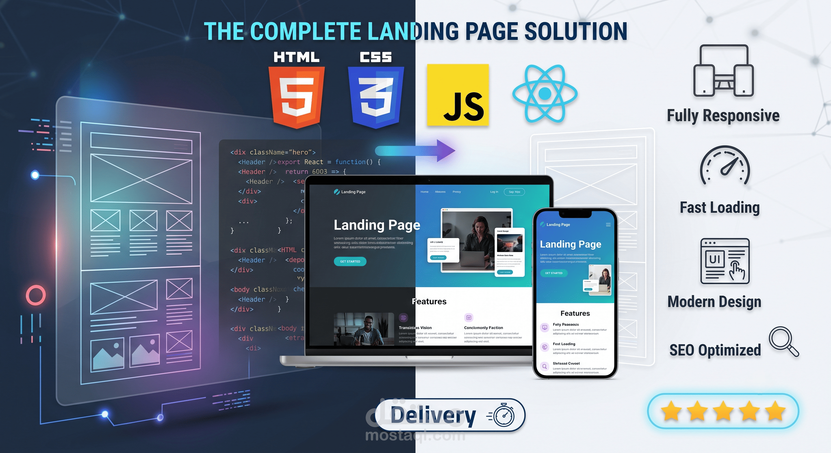 تصميم صفحه هبوط احترافيه Landing page مناسبه مع جميع الأجهزة