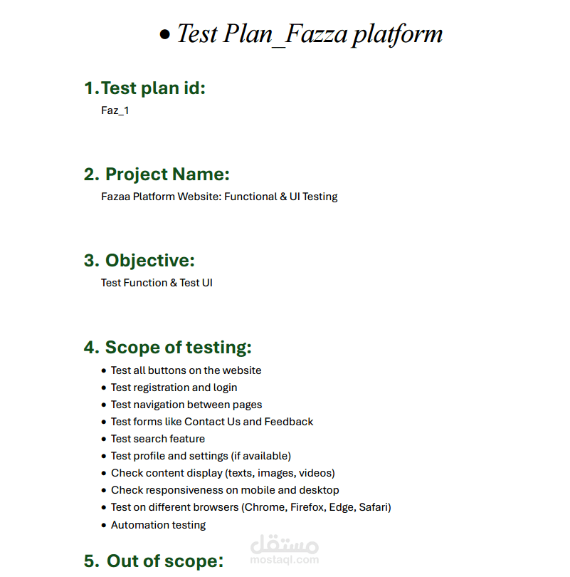 إعداد خطة اختبار شاملة لموقع فزعة (Fazaa Platform)