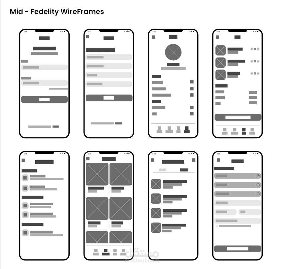 تصميم Wireframes احترافية لموقع أو تطبيق – Low / Mid / High Fidelity