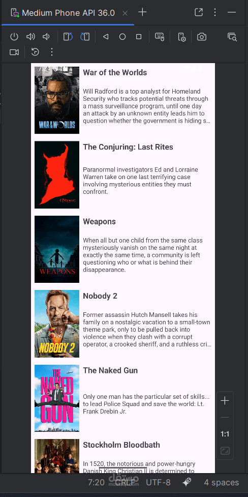 عمل تطبيق اندرويد لعرض المعلومات عن أفلام ماخوذة من Free API Source