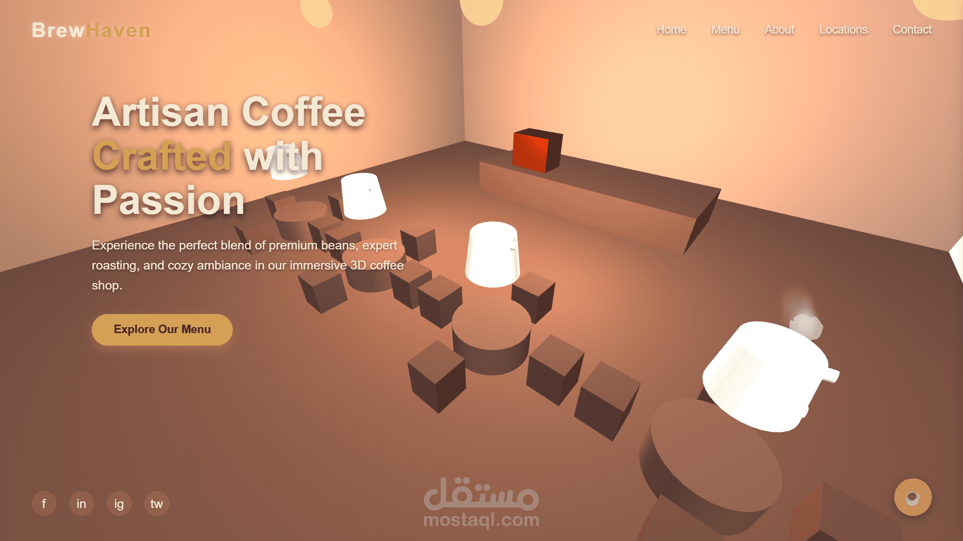 موقع بسيط يعرض متجر قهوة