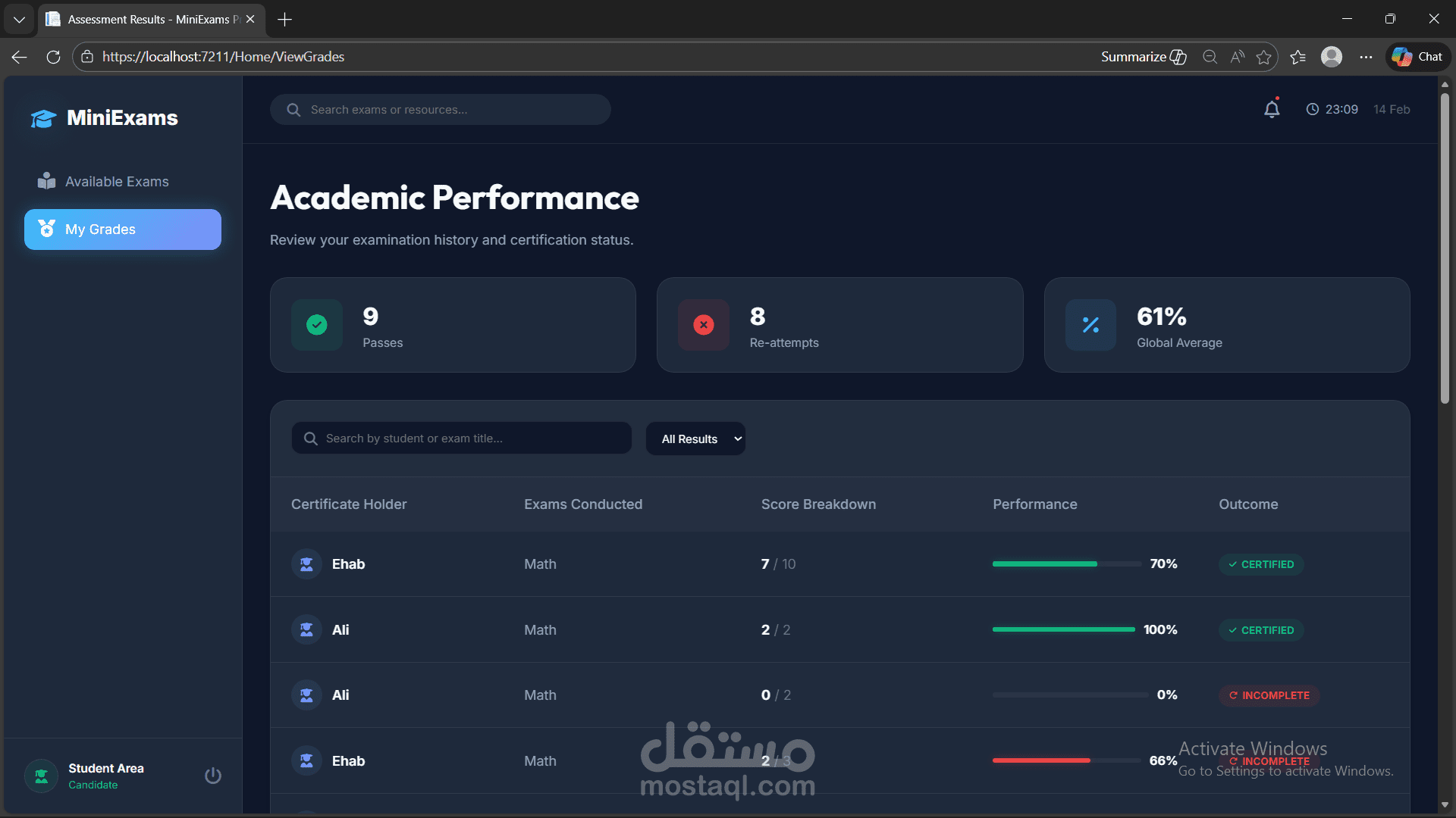 Mini Exams Web System