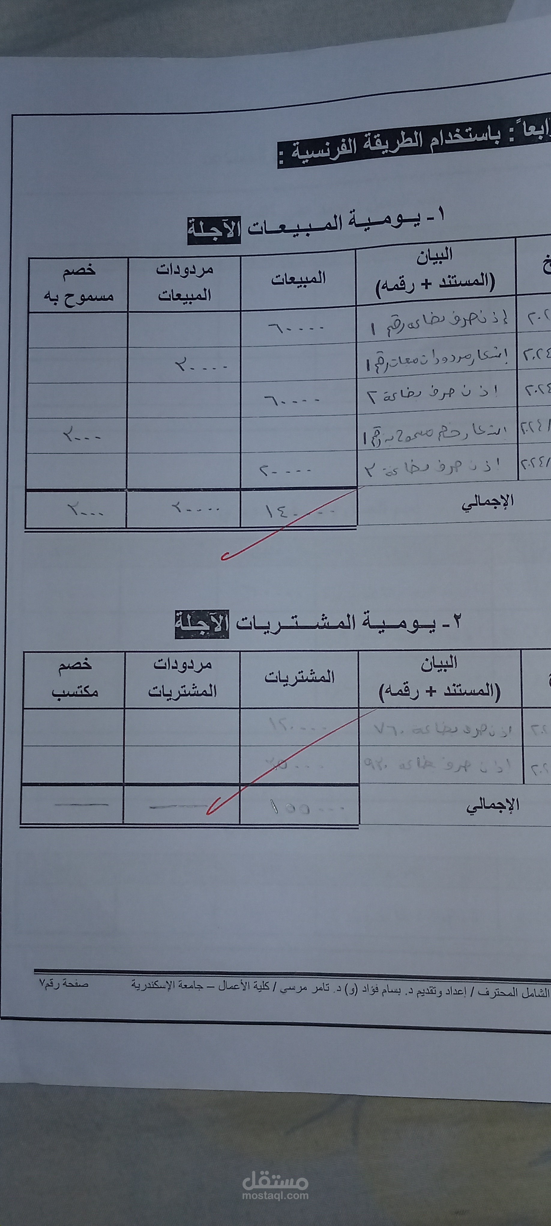 امساك اليوميات المساعده وفقا للطريقه الفرنسيه