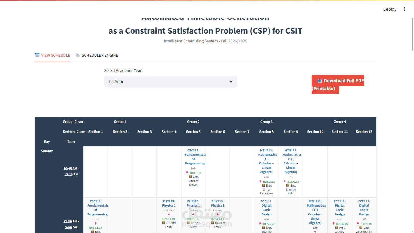 نظام ذكي لإنشاء الجداول الجامعية آلياً باستخدام خوارزميات الذكاء الاصطناعي