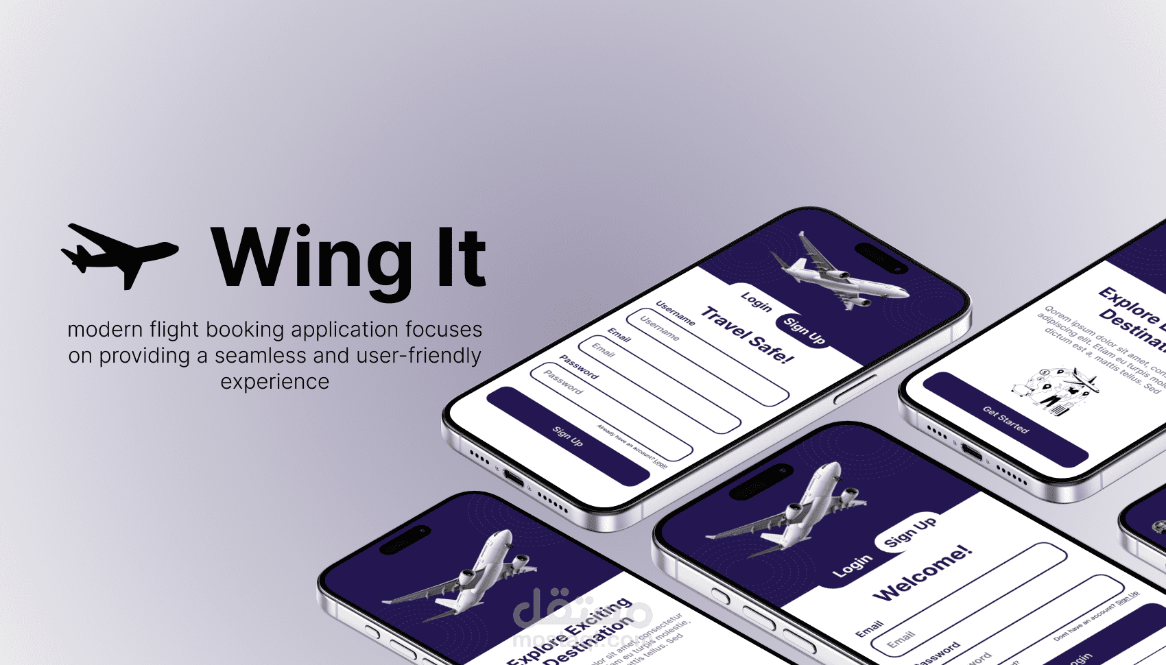 تصميم واجهة وتجربة مستخدم (UI/UX) لتطبيق حجز الطيران "Wing It"