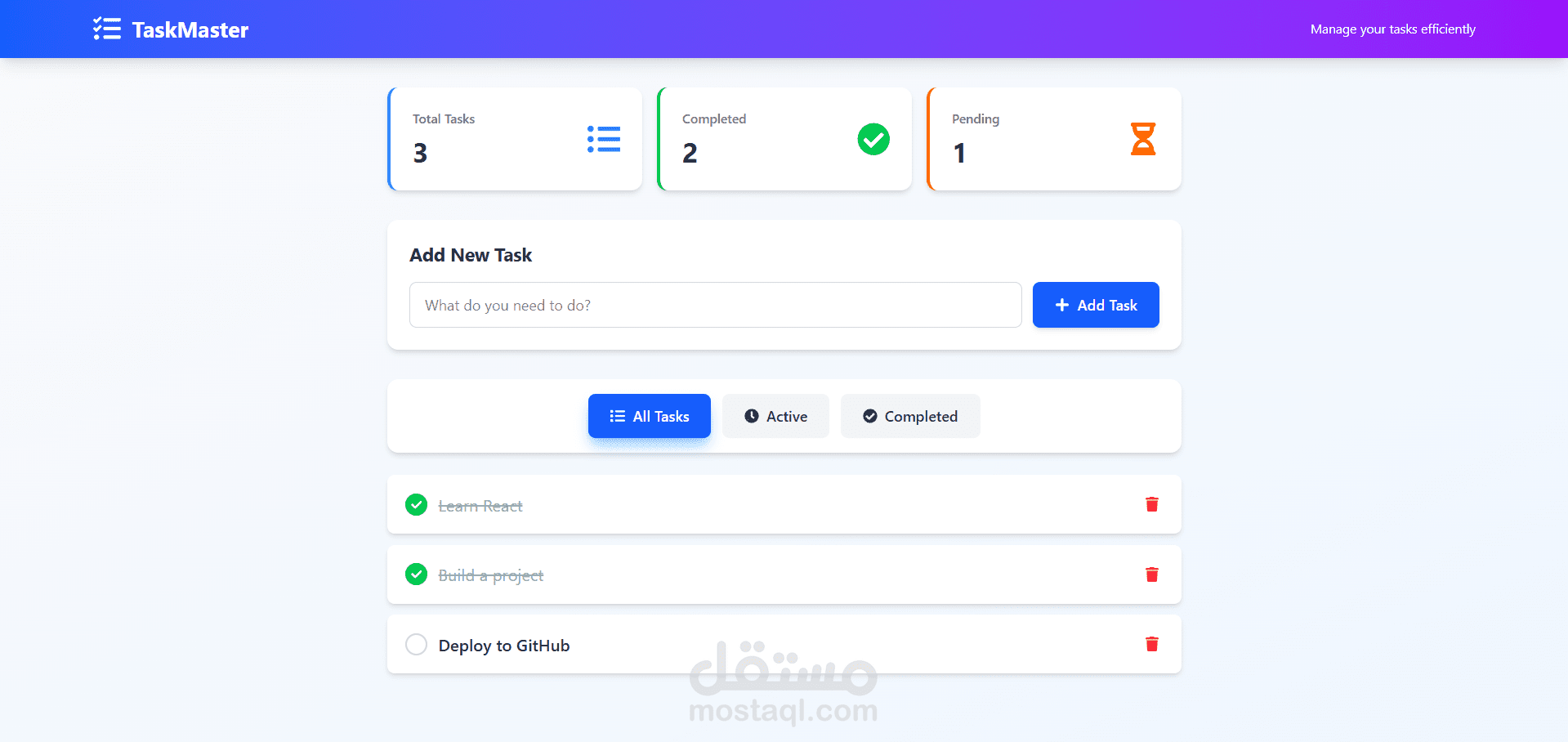 تطبيق إدارة المهام - Task Manager باستخدام React و Tailwind CSS