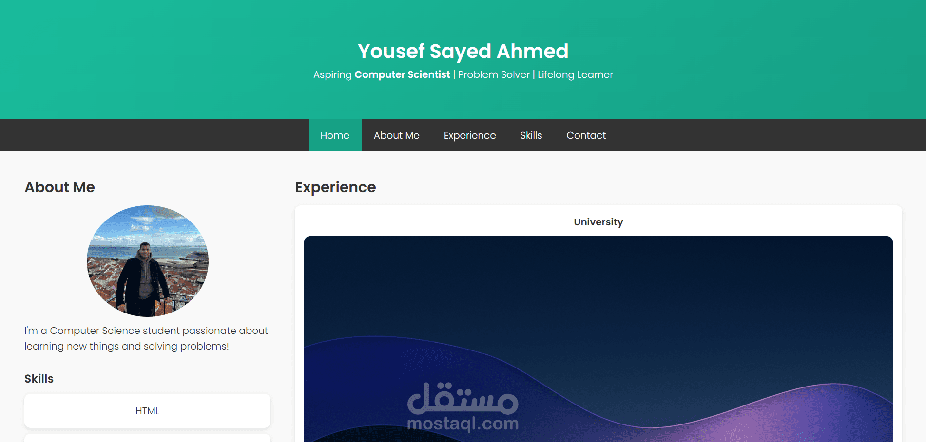 موقع بورتفوليو شخصي بسيط ومتجاوب