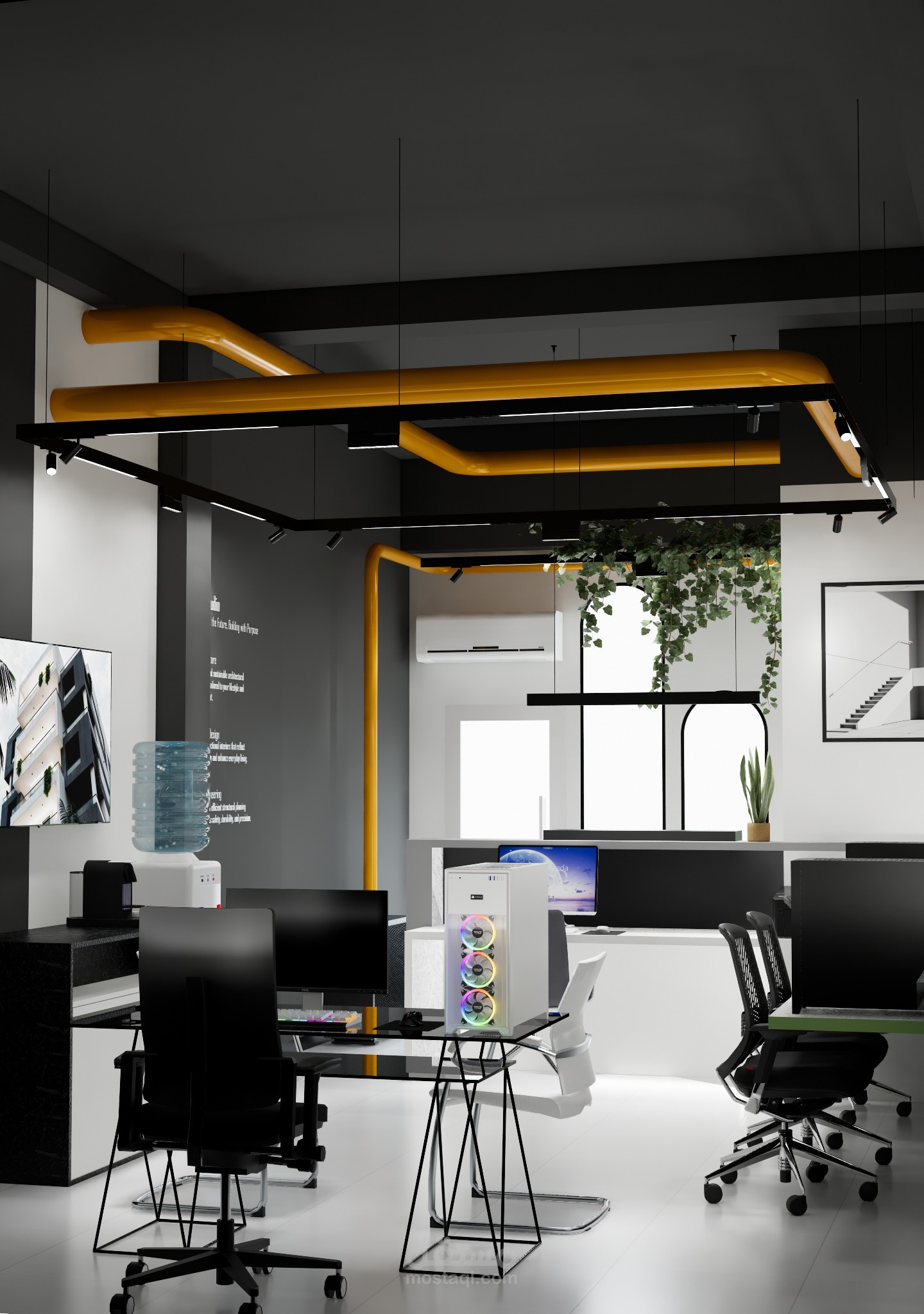 تصميم مكتب استشاري للهندسة المعمارية بأسلوب صناعي (Industrial Style)