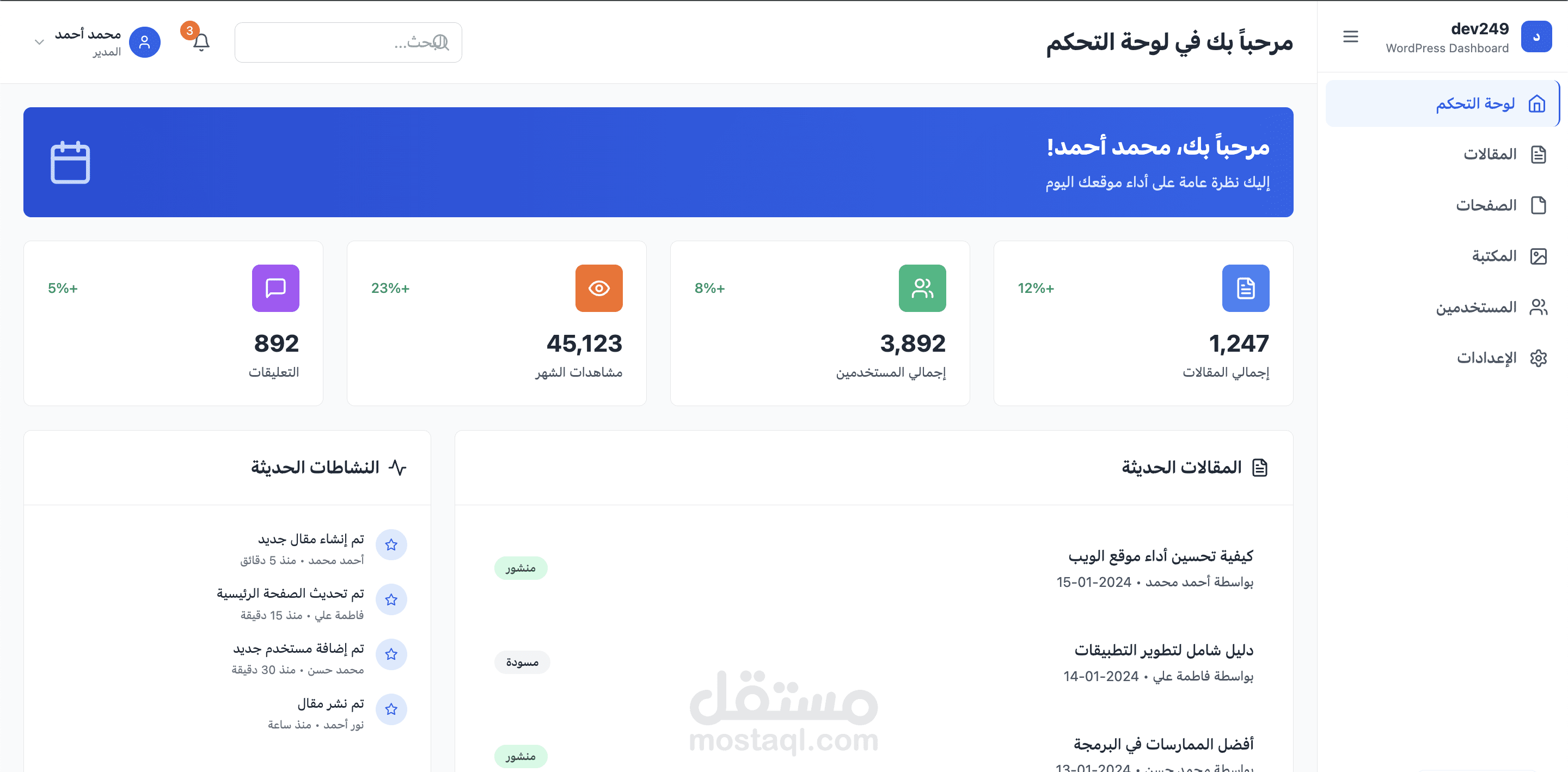 لوحة تحكم ووردبريس