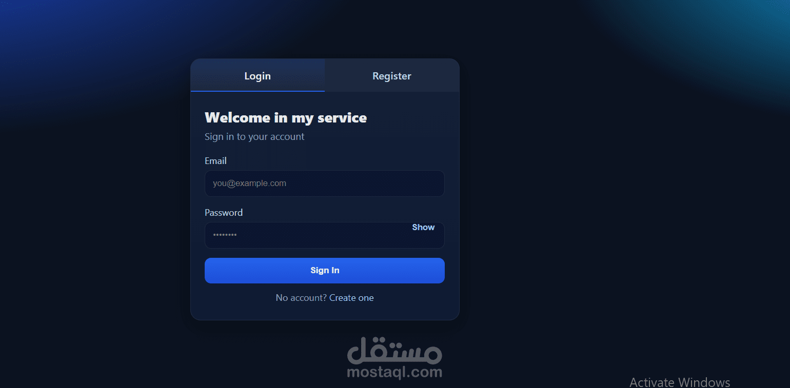 صفحة تسجيل دخول ( register+ Login Page) بسيطة وعصرية باستخدام   JS + HTML + CSS.