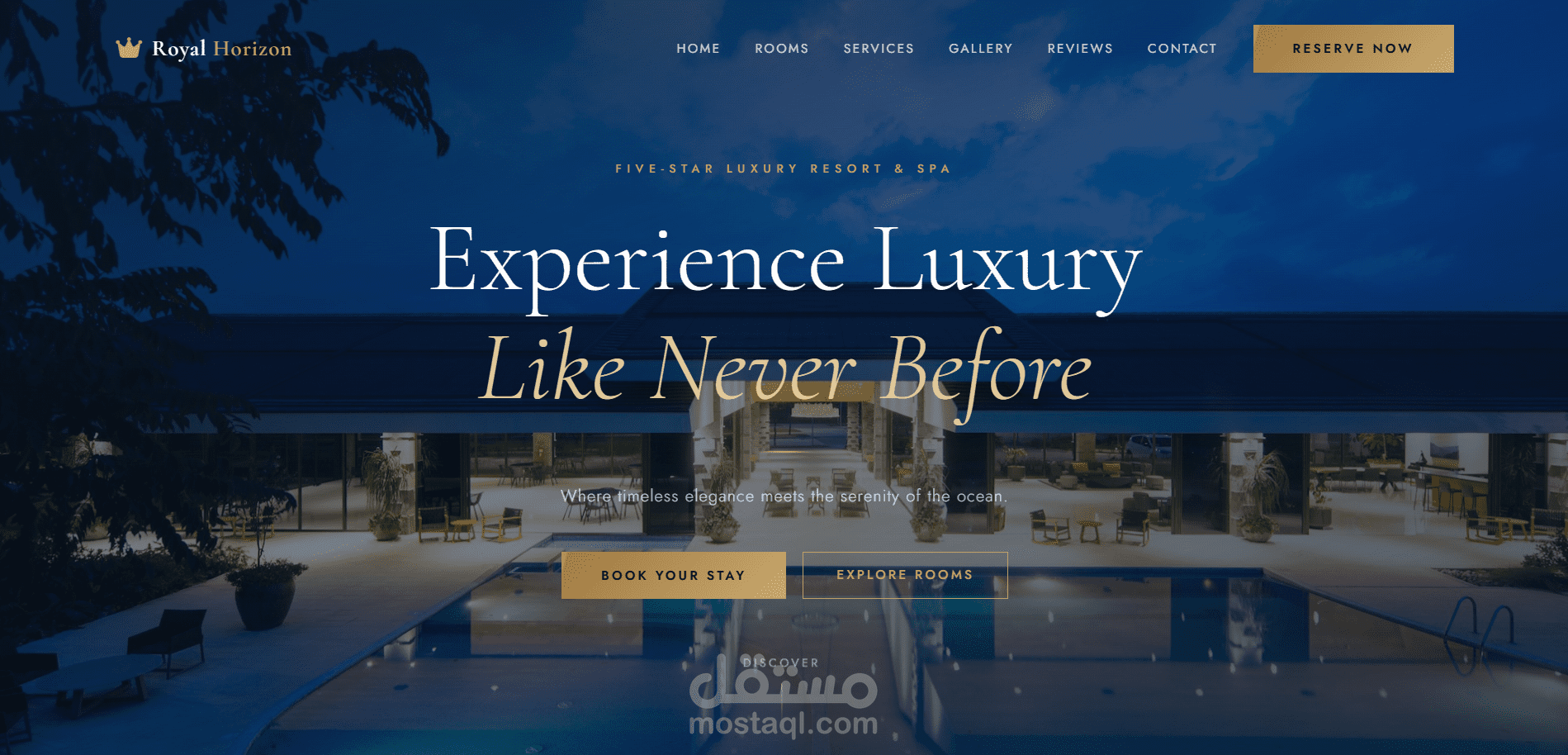 تصميم واجهة مستخدم فندقية فاخرة (Boutique Hotel Landing Page)
