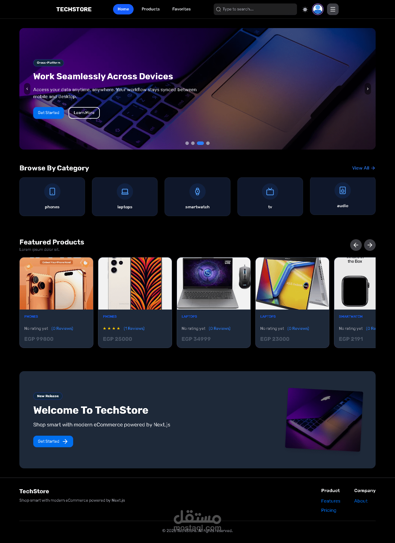 متجر تقني حديث – منصة تجارة إلكترونية متكاملة (Full Stack E-commerce)