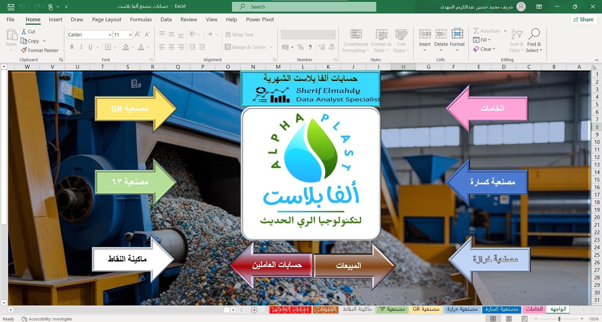 نظام محاسبي وإداري متكامل لمصنع بلاستيك أو ورشة إنتاج باستخدام Excel