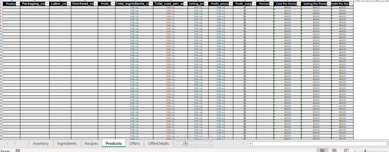 ملف Excel لإدارة التكاليف والربح وتنظيم عروض الأسعار