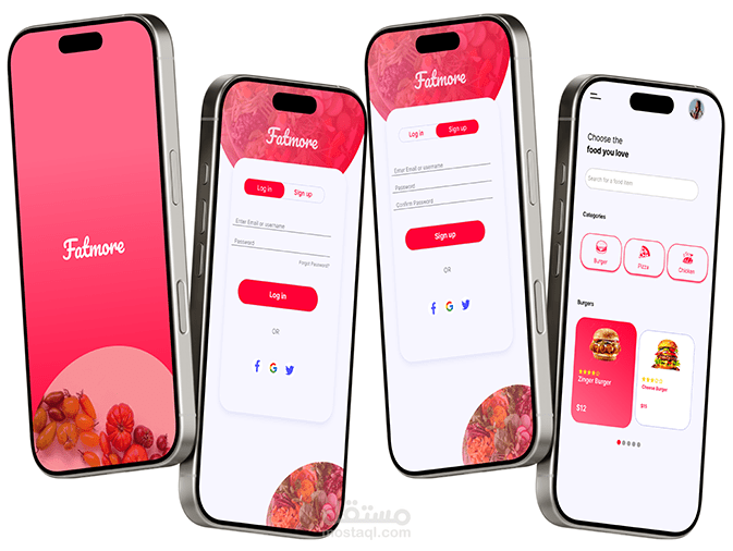 محاكاة  لتصميم صفحات تسجيل الدخول و ال  Landing Page  بتطبيق موبايل Fatmore