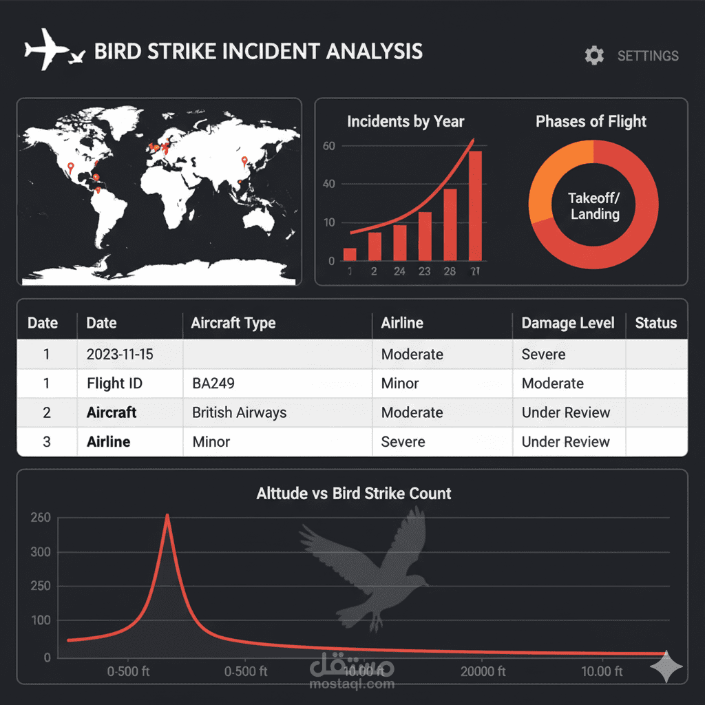 عمل دلش بورد تفاعلي لحوادث الطائرات  الناتجه عن اصطدام بالطيور المهاجرة