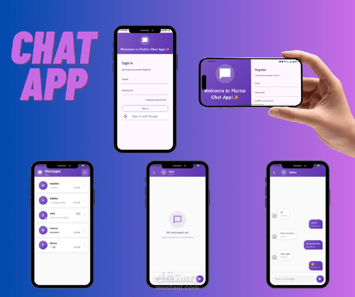 تطبيق شات Flutter مع تسجيل دخول ورسائل