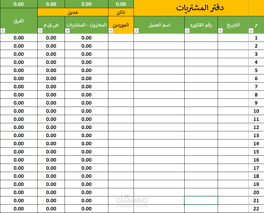 ملف اكسيل لإداره المشتريات محاسبيا