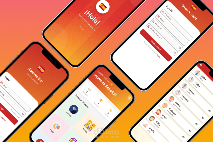 تطبيق احترافي لتعلم اللغة الإسبانية | Flutter + Firebase | Android & iOS | UI