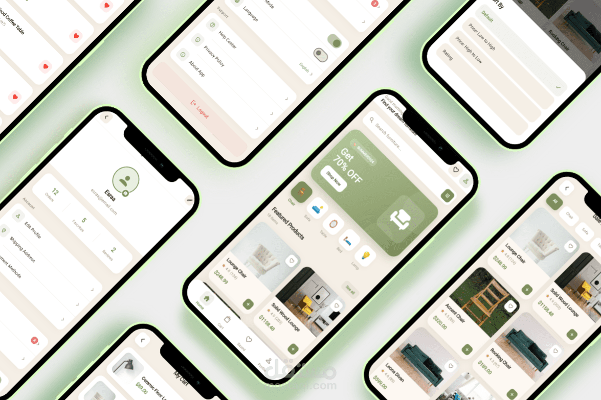 تطبيق E-Commerce للأثاث المنزلي | Flutter | Android & iOS | UI احترافي