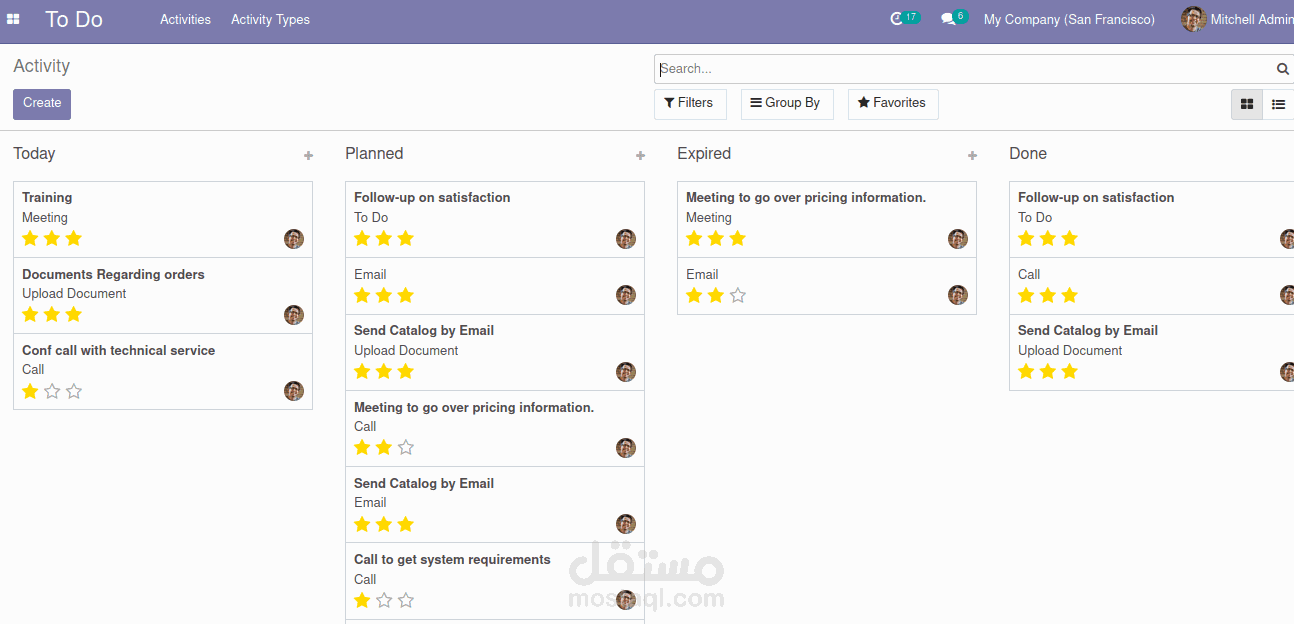 توزيع المهام على نظام odoo