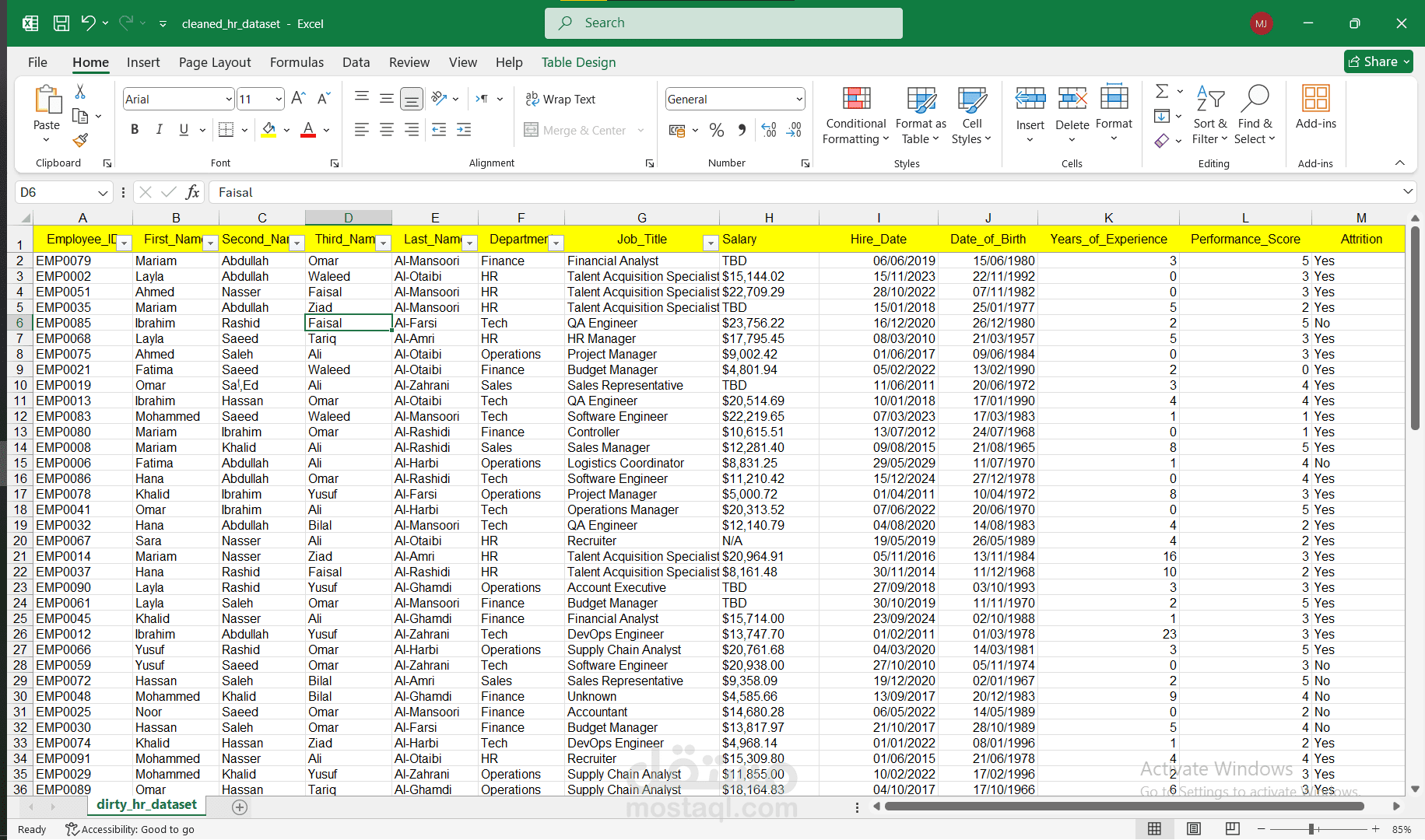 مشروع تنظيف بيانات باستخدام Excel