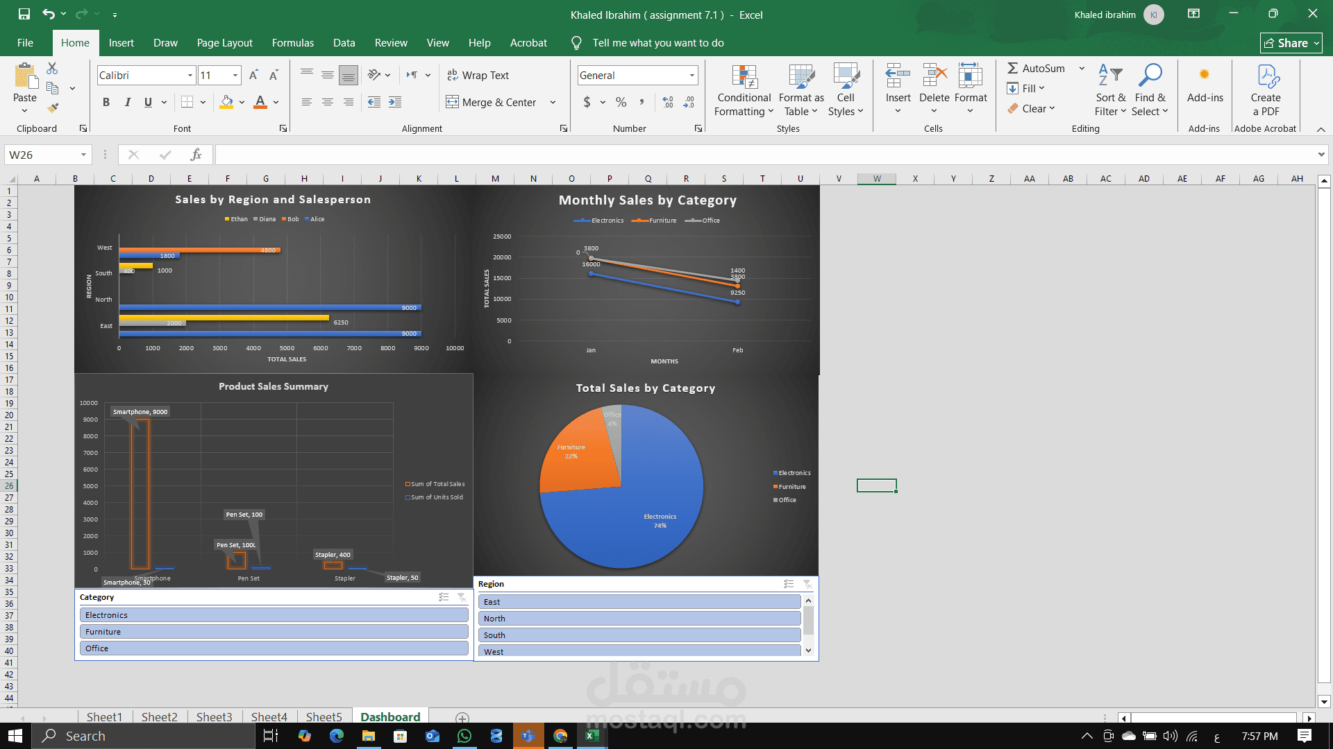 تصميم Dashboard تفاعلية لعرض وتحليل المبيعات باستخدام Excel