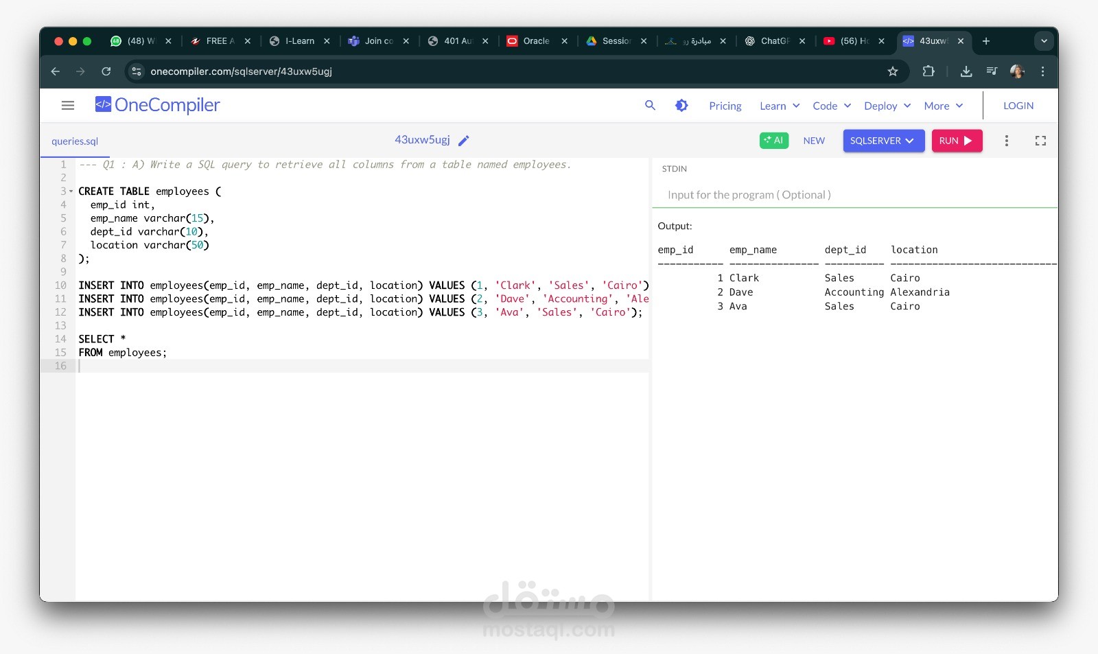 حل مسائل SQL متقدمة (DDL, DML, Queries, Transactions)