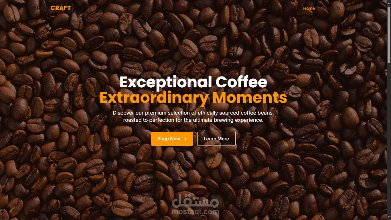 موقع إلكتروني عصري لعلامة تجارية متخصّصة في القهوة Coffee Brand Website