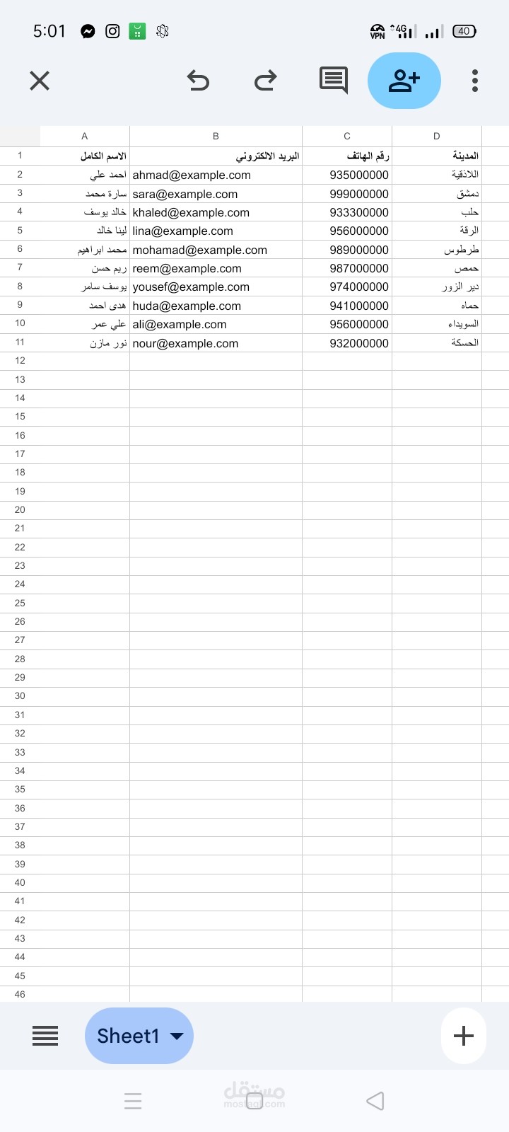 تنسيق وادخال البيانات باستخدام Excel