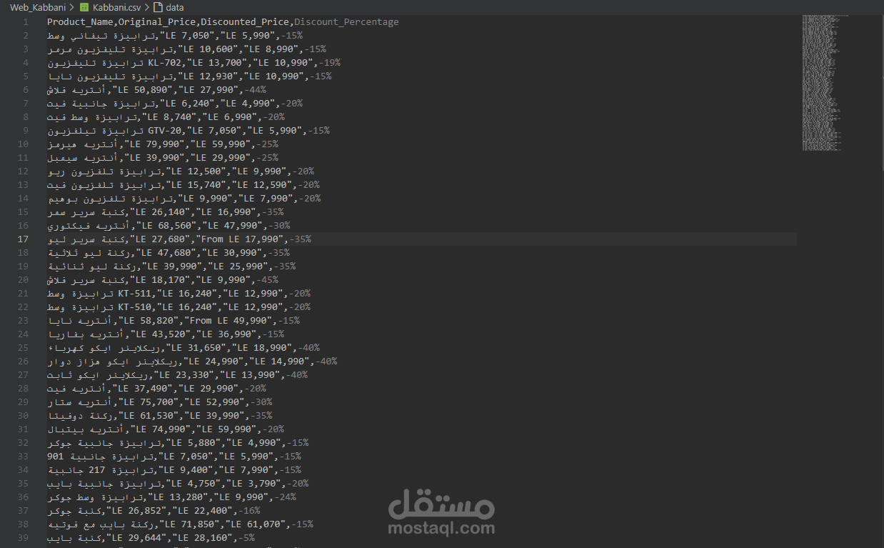 استخراج بيانات منتجات الأثاث من موقع قباني باستخدام Selenium