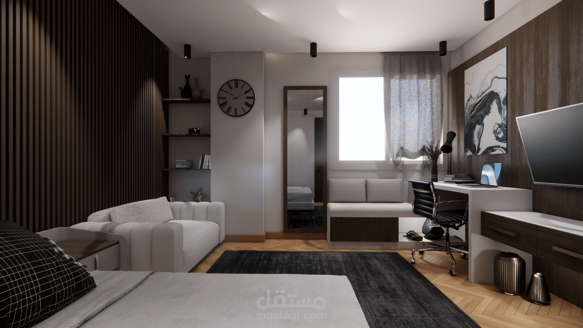 تصميم داخلي (مودرن) لغرفة نوم شبابية بنظام 3D