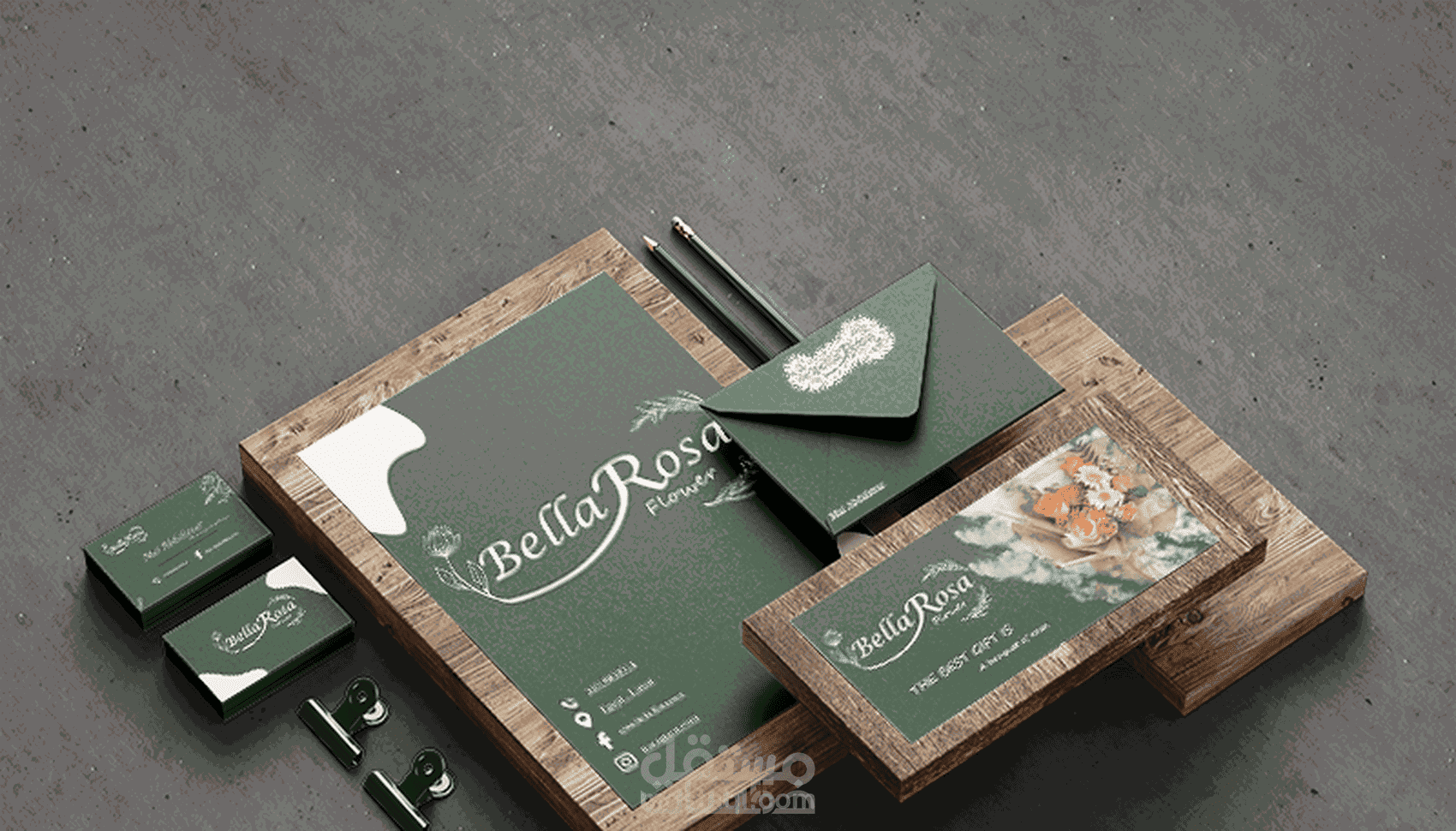 هوية بصرية كاملة وتصميم علامة تجارية لمتجر زهور "Bella Rosa".