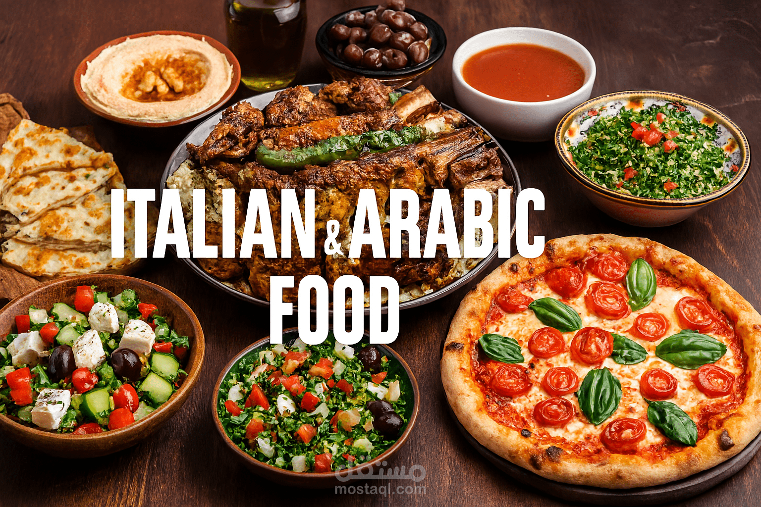 تصميم دعايه لمطعم للاكلات العربيه والايطاليه