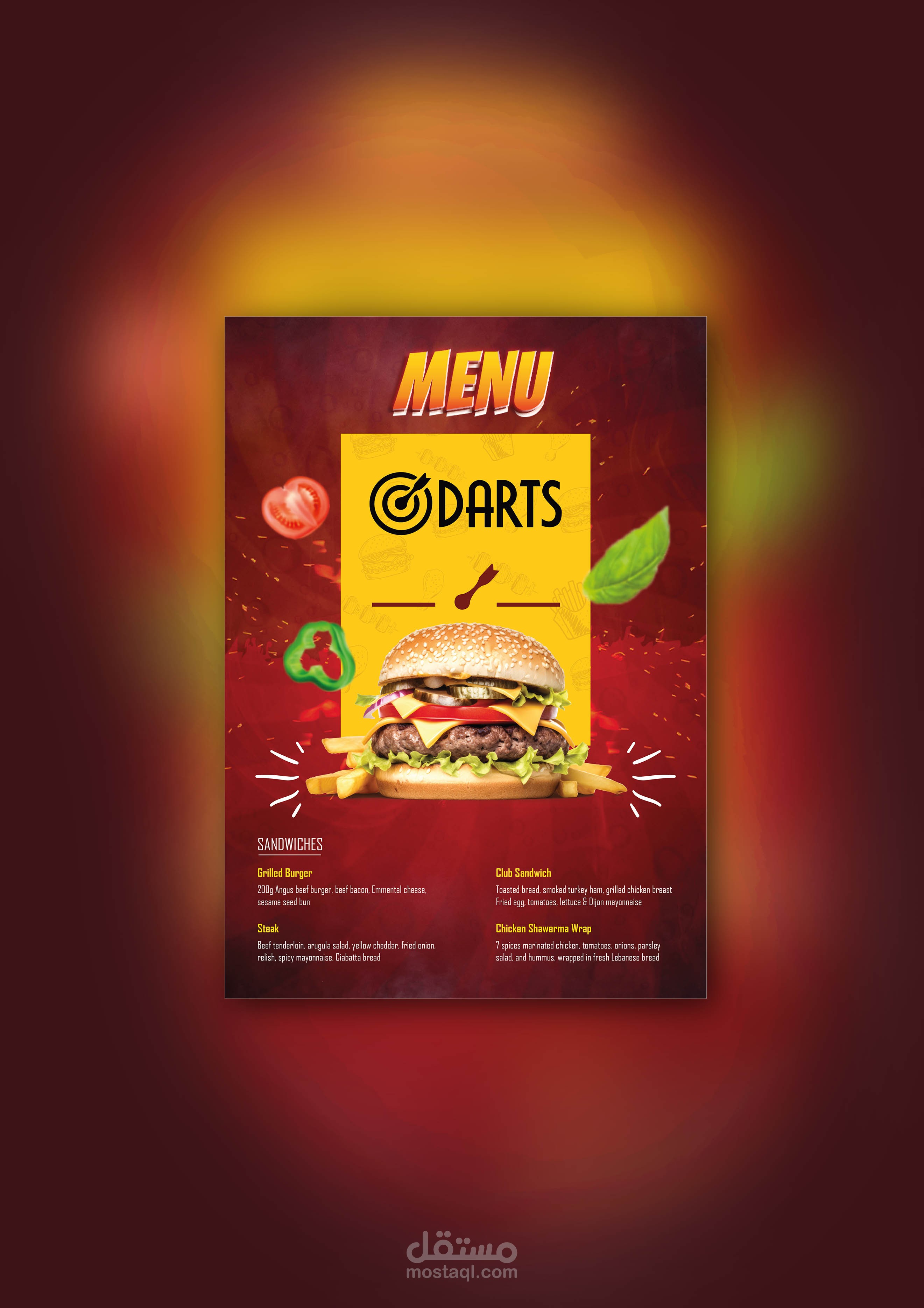تصميم منيو لمطعم مقاس a4 جاهز للطباعة - صفحة ويب - وضع QR CODE