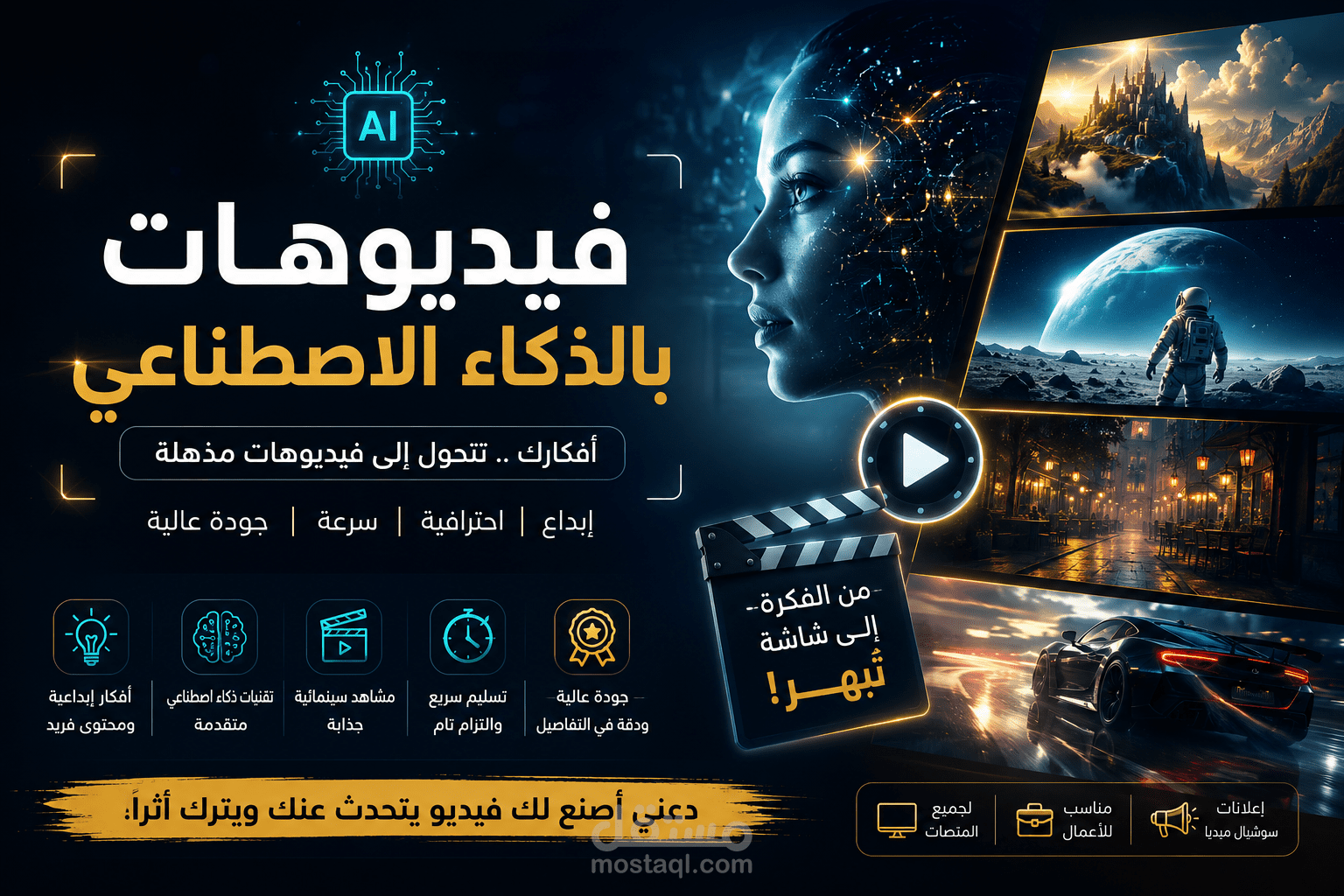 إنشاء فيديو تسويقي حترافي بالذكاء الاصطناعي مع تعليق صوتي وسيناريو كامل