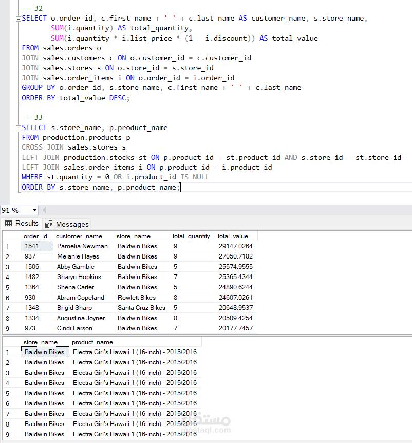 تحليل بيانات المبيعات باستخدام استعلامات اس كيو ال (SQL)
