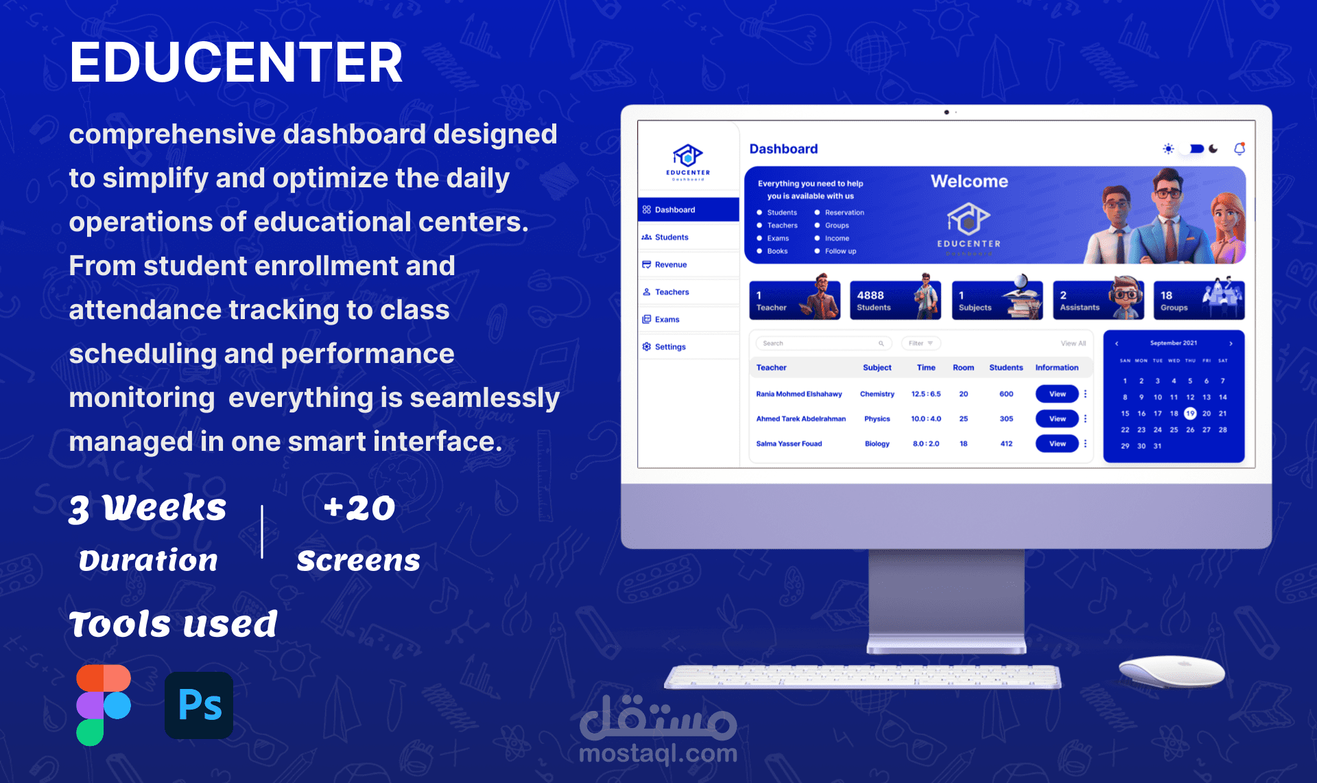 تصميم تجربة وواجهة مستخدم (UI/UX) لداش بورد تعليمي تفاعلي – EduCenter